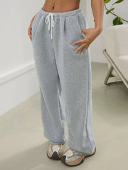 Fashorio Light Gray / S Casual Drawstring High Waist Wide Leg Sweatpants