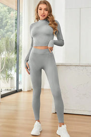 Fashorio Light Gray / S Mock Neck Long Sleeve Top and Leggings Active Set