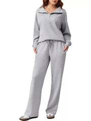 Fashorio Light Gray / S Zip Collar Dropped Shoulder Top and Pants Set