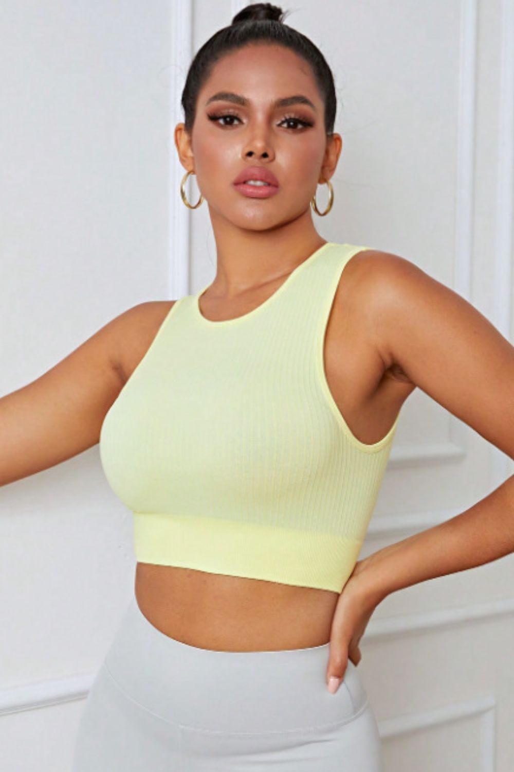 Fashorio Light Yellow / S Round Neck Long Active Bra