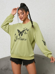 Fashorio Lime / S Butterfly Graphic Drop Shoulder Sweatshirt