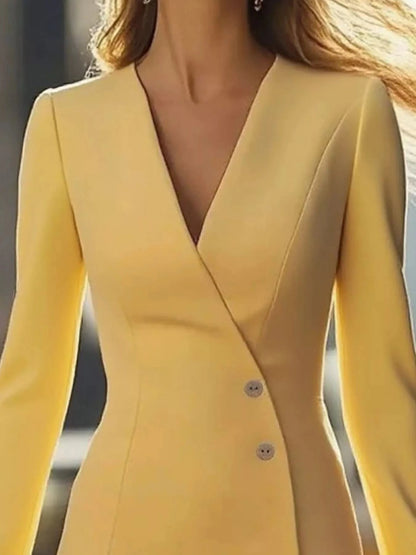 Long Sleeve Blazer Dress with Button Detail - Fashorio