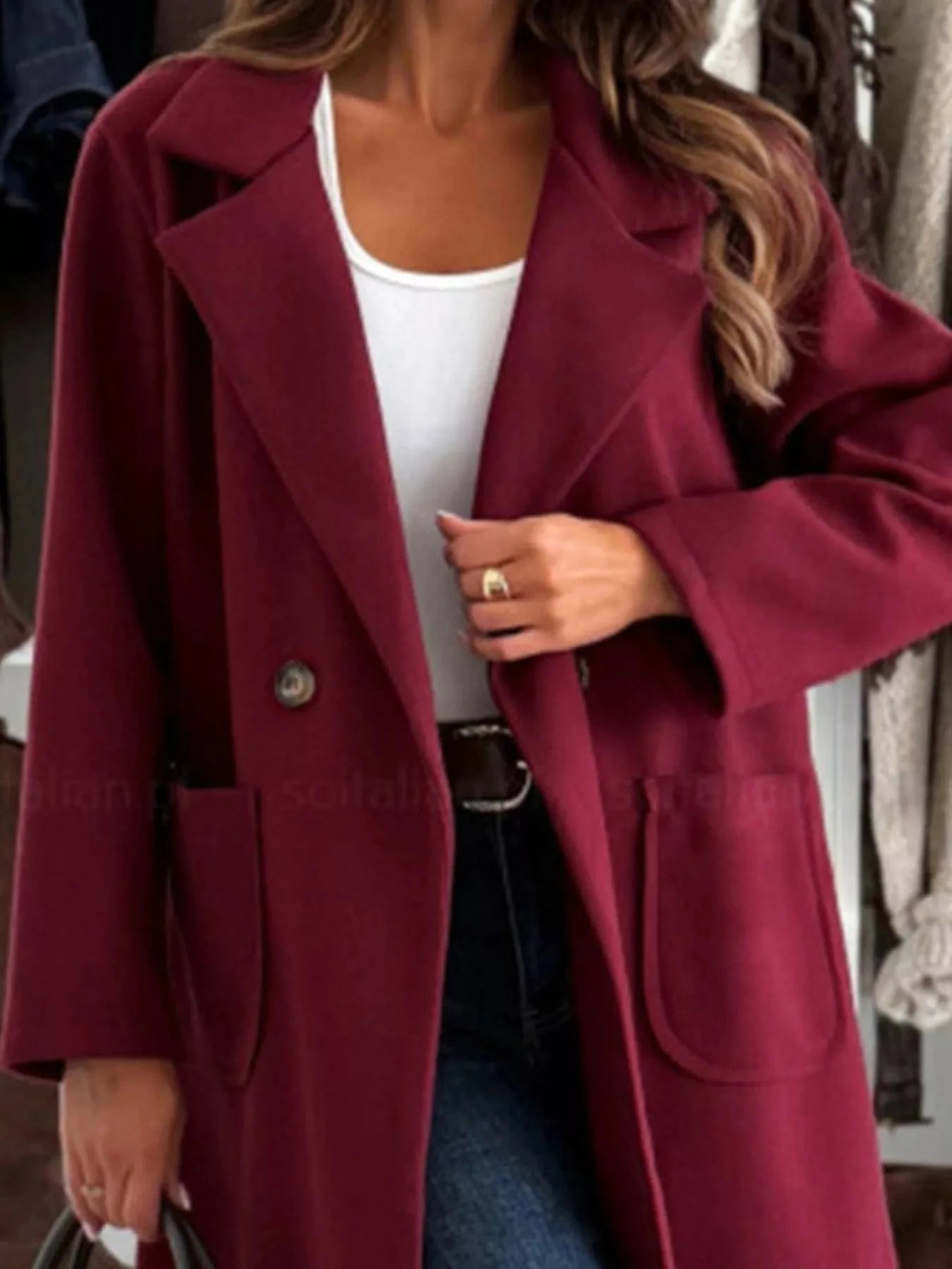 Fashorio Long-Sleeve Single-Breasted Trench Coat