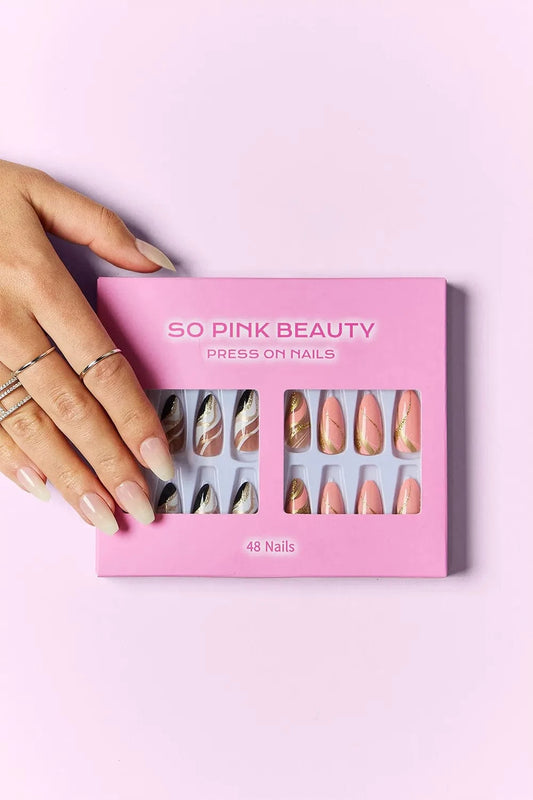 SO PINK BEAUTY Press On Nails 2 Packs Marbled Magic One Size - Fashorio