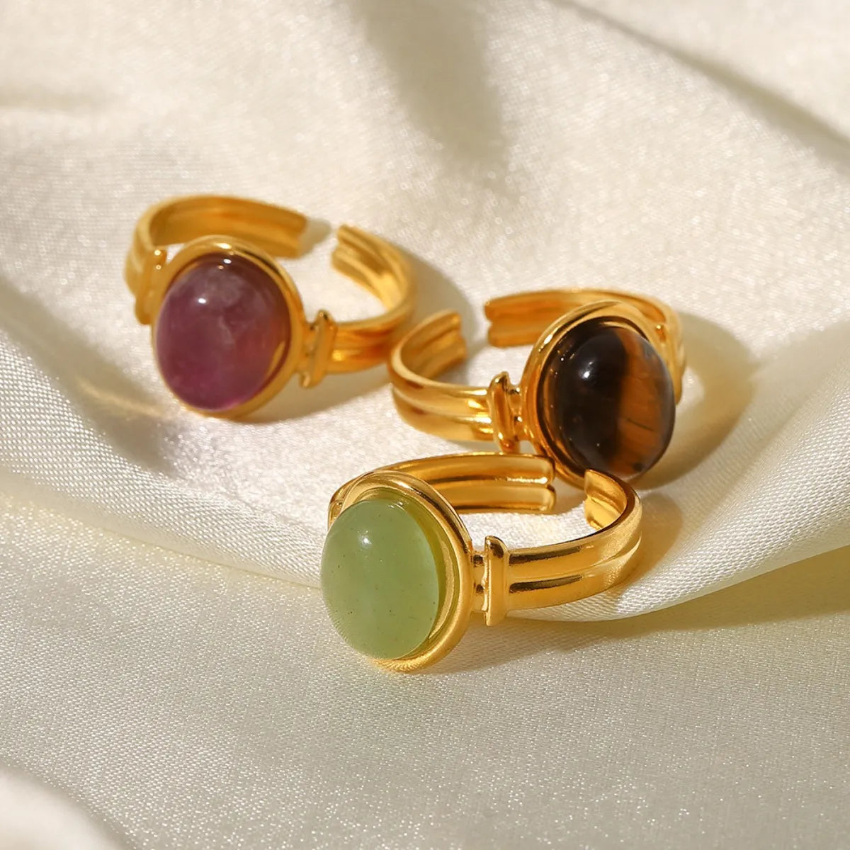 Fashorio Matcha Green / One Size Vintage Natural Stone Gold Plated Adjustable Ring