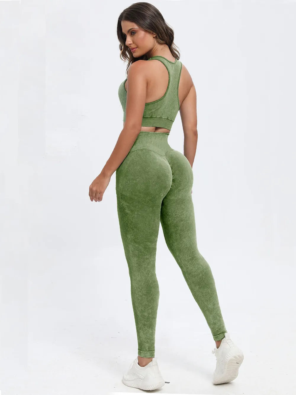 Fashorio Matcha Green / S Scoop Neck Wide Strap Top and Pants Active Set