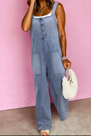 Fashorio Medium / S Wide Strap Denim Overalls with Pockets
