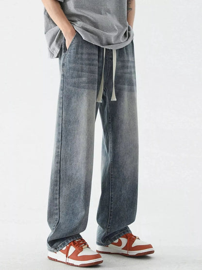 Men's Full Size Wide Leg Relaxed Fit Vintage Wash Jeans Plus Size - Fashorio