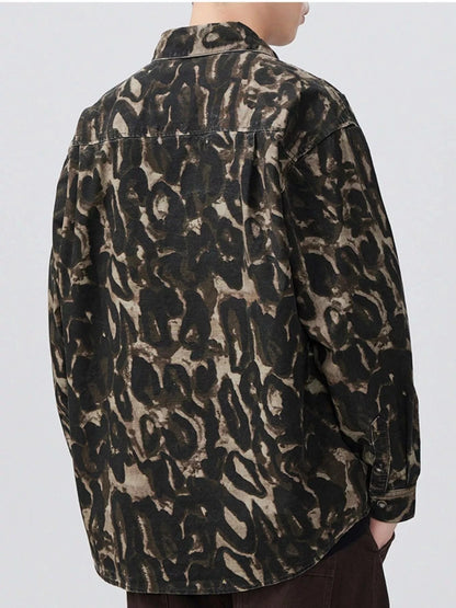 Men's Plus Size Camouflage Print Button-Up Shacket - Fashorio