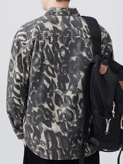 Men's Plus Size Camouflage Print Button-Up Shacket - Fashorio