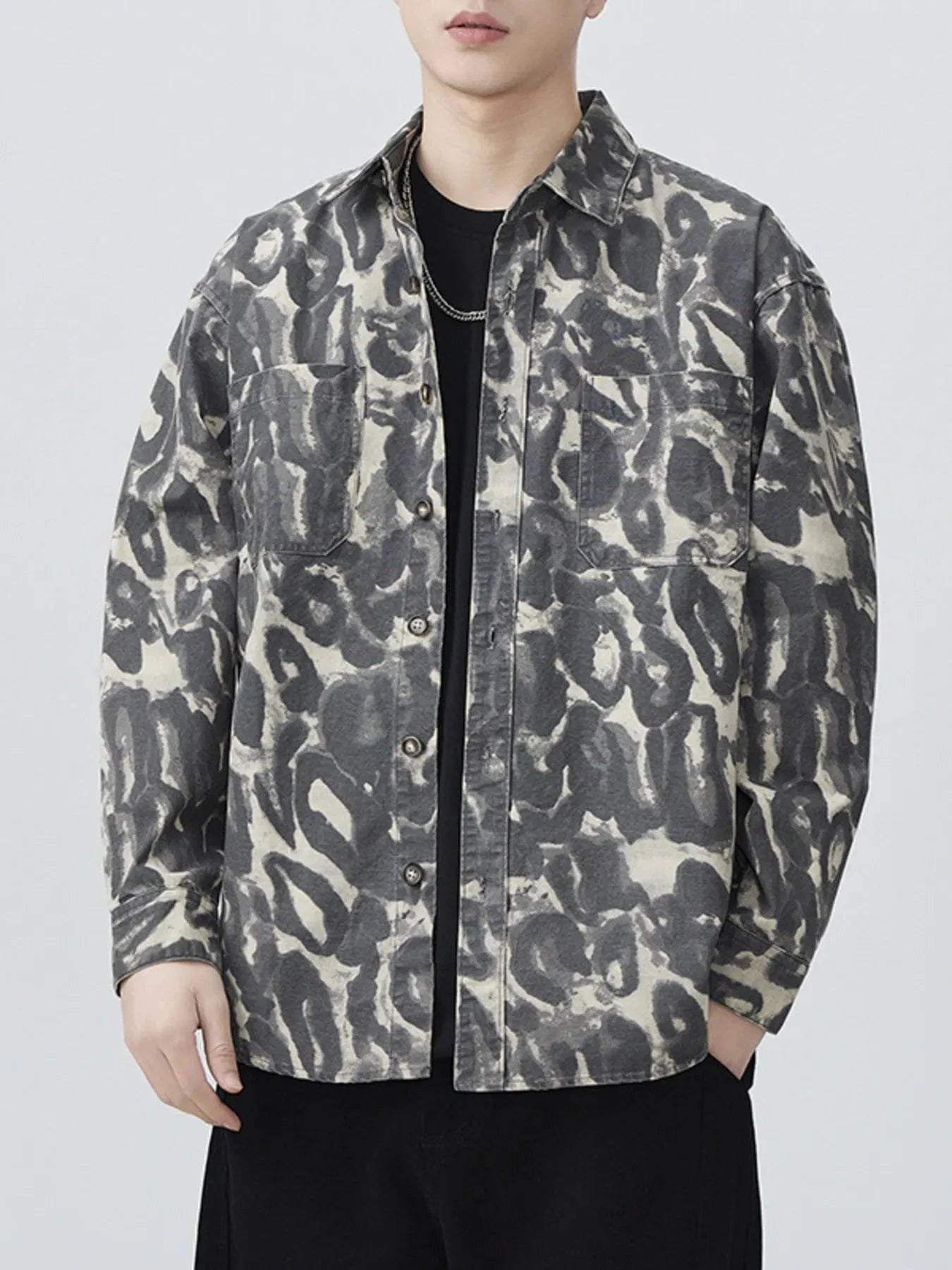 Men's Plus Size Camouflage Print Button-Up Shacket - Fashorio