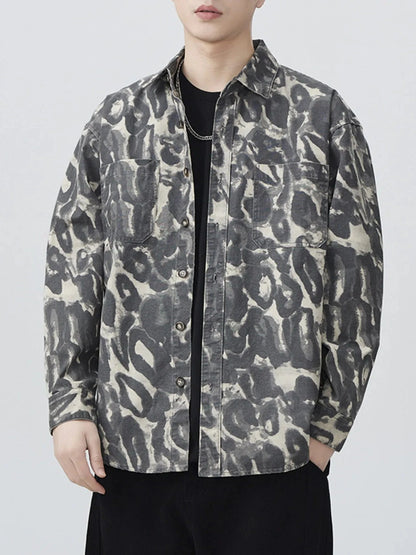 Men's Plus Size Camouflage Print Button-Up Shacket - Fashorio