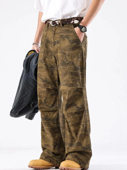 Men's Vintage Camouflage Wide-Leg Jeans - Fashorio