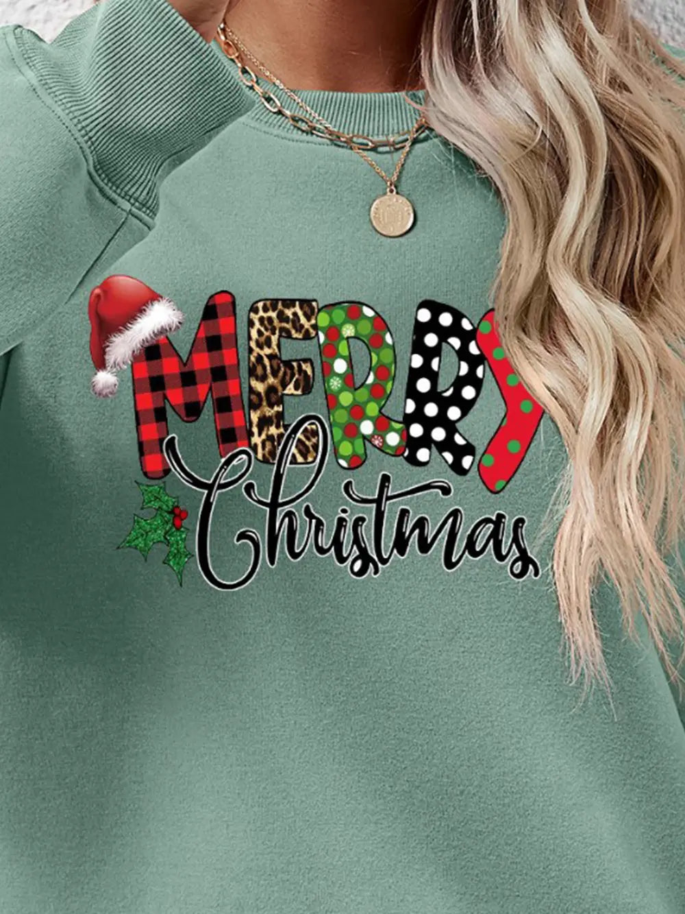 Fashorio MERRY CHRISTMAS Round Neck Dropped Shoulder Sweatshirt