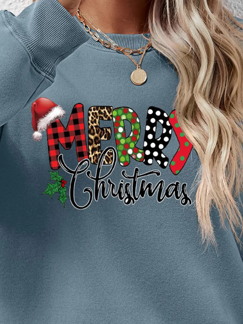 Fashorio MERRY CHRISTMAS Round Neck Dropped Shoulder Sweatshirt