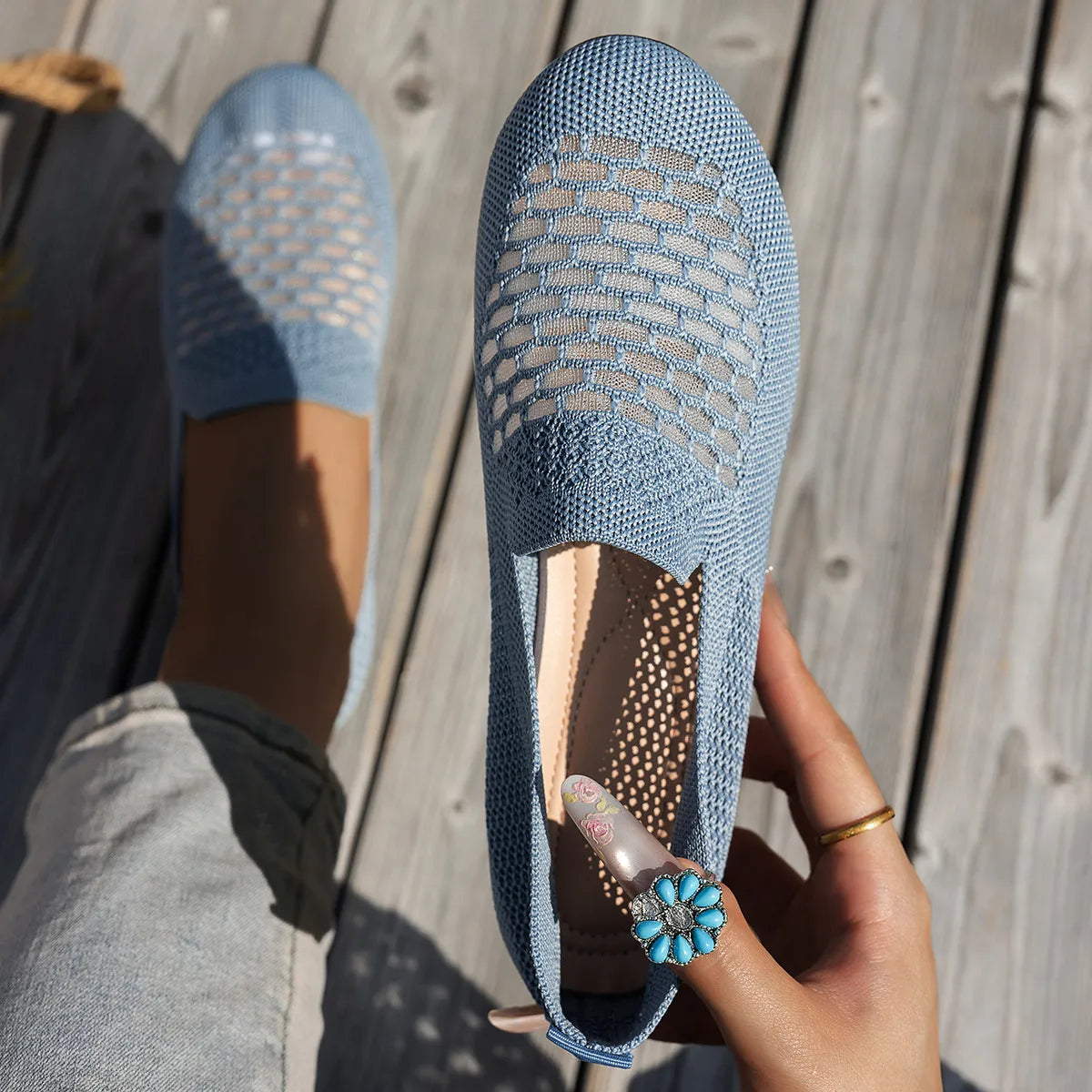 Fashorio Mesh Breathable Slip-On Loafers with Perforated Design