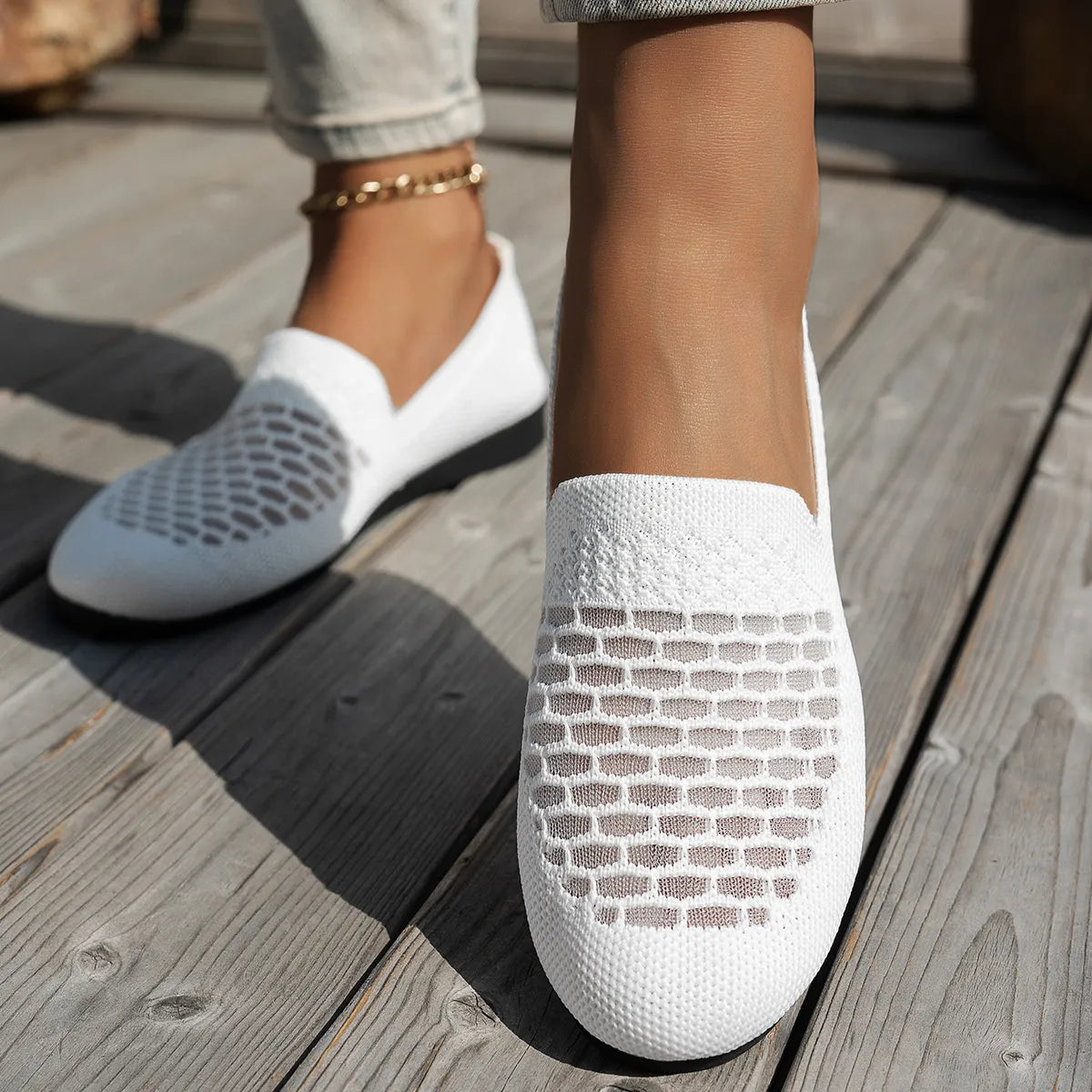 Fashorio Mesh Breathable Slip-On Loafers with Perforated Design