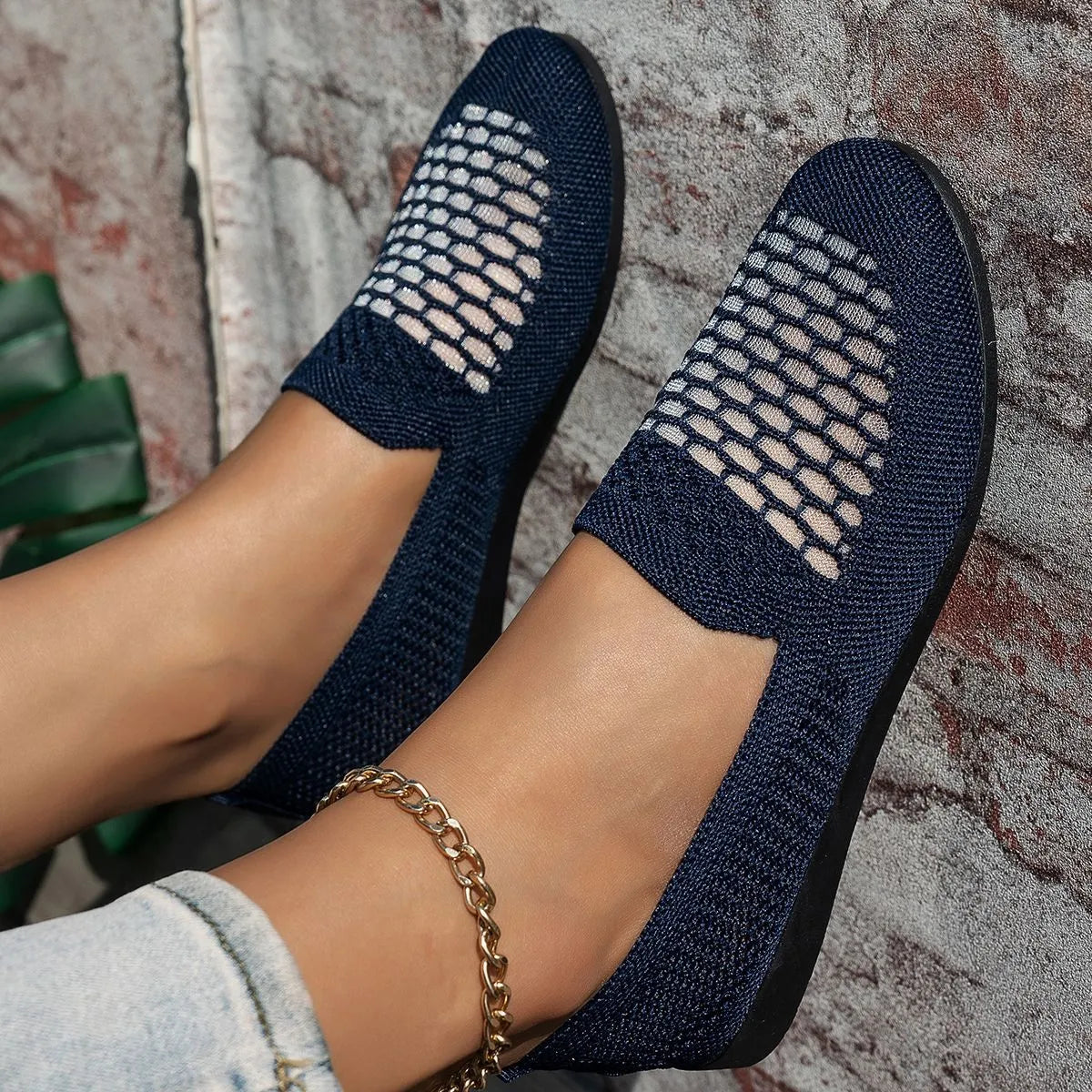 Fashorio Mesh Breathable Slip-On Loafers with Perforated Design