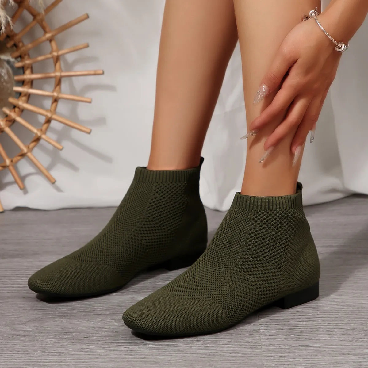 Fashorio Mesh Knit Ankle Boots with Stretch Comfort Fit