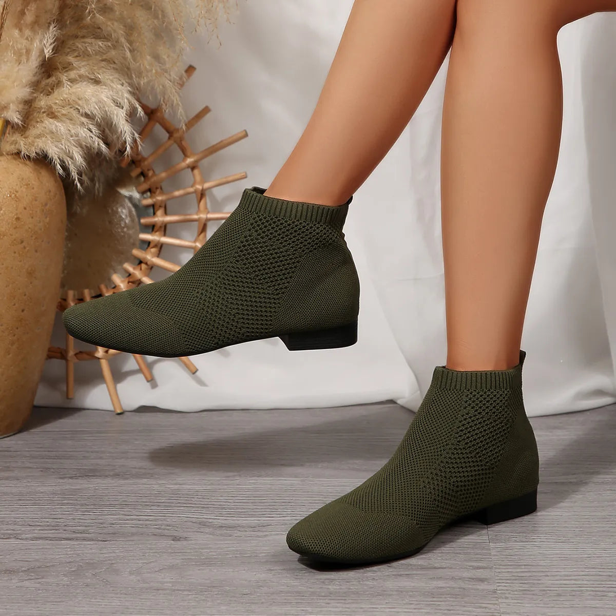 Fashorio Mesh Knit Ankle Boots with Stretch Comfort Fit