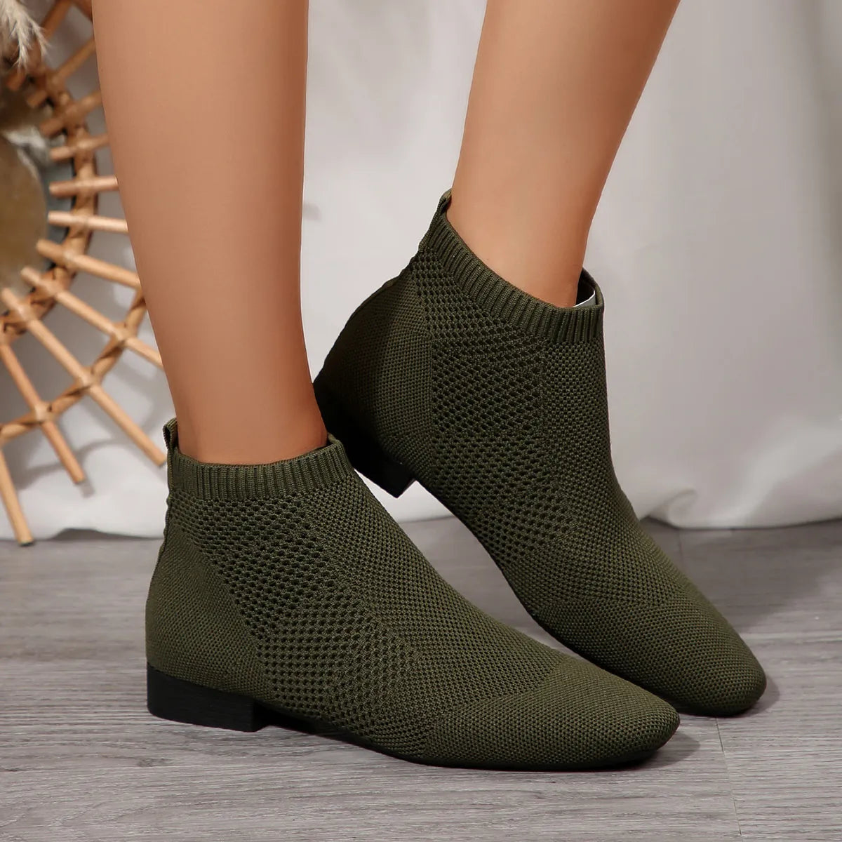 Fashorio Mesh Knit Ankle Boots with Stretch Comfort Fit