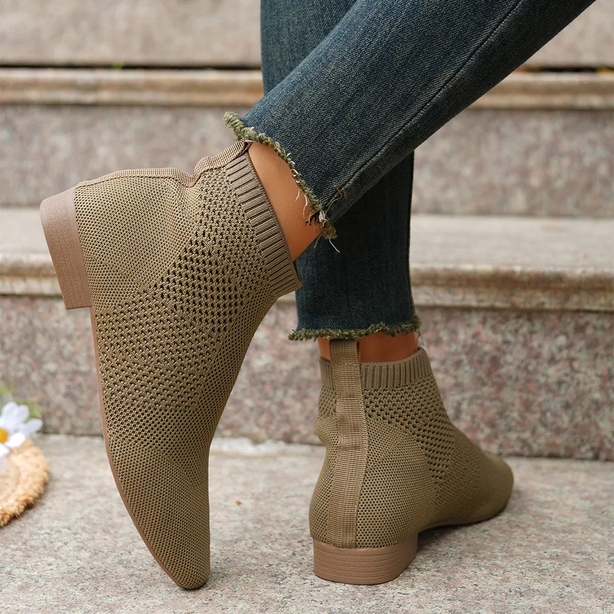 Fashorio Mesh Knit Ankle Boots with Stretch Comfort Fit
