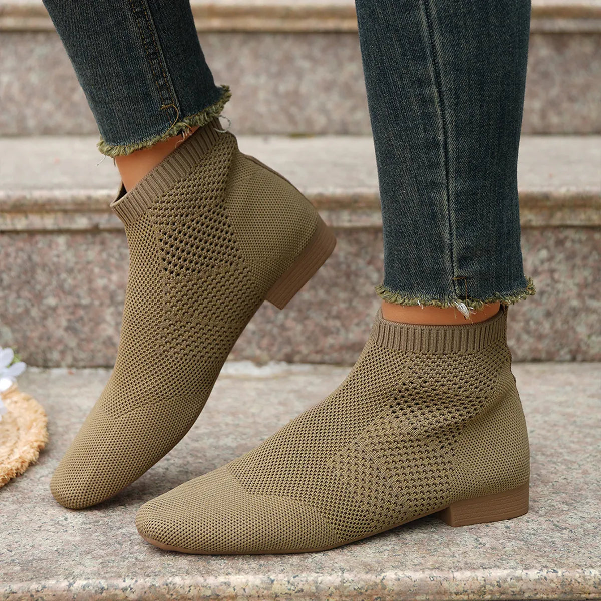 Fashorio Mesh Knit Ankle Boots with Stretch Comfort Fit