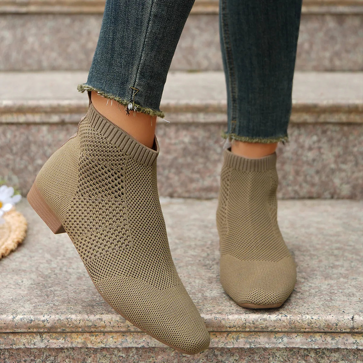 Fashorio Mesh Knit Ankle Boots with Stretch Comfort Fit