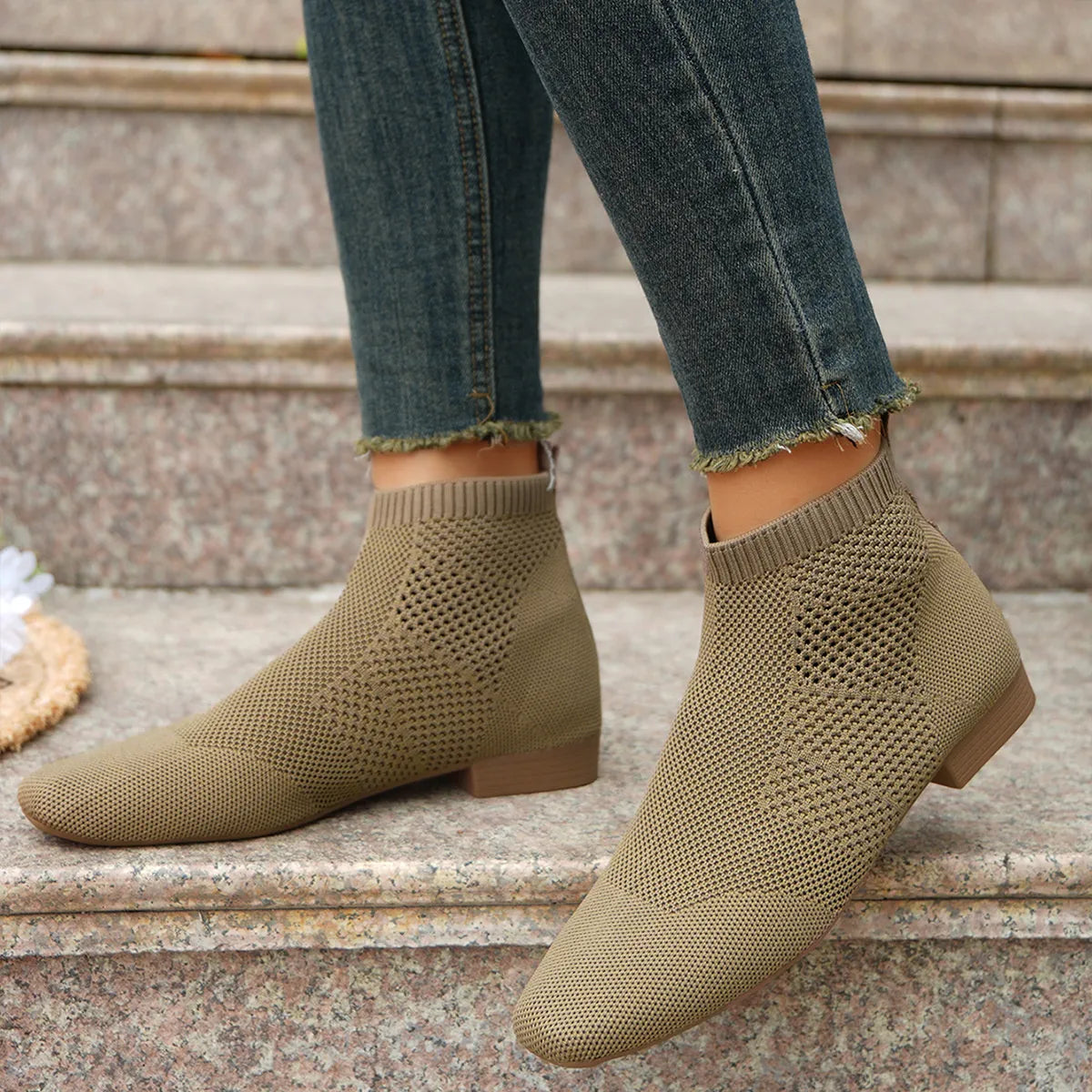 Fashorio Mesh Knit Ankle Boots with Stretch Comfort Fit