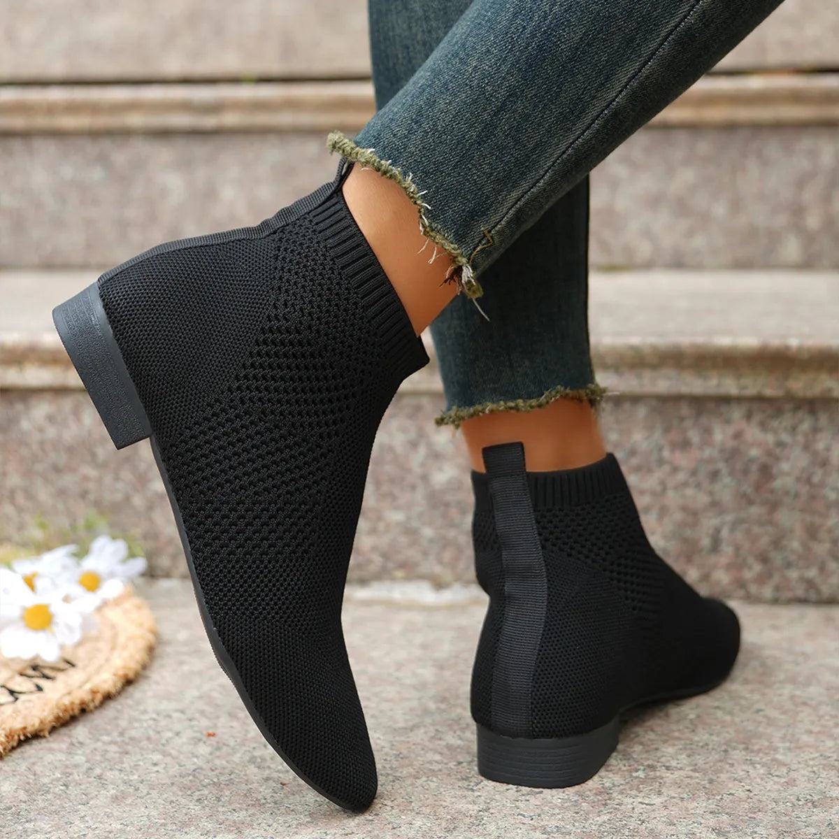 Fashorio Mesh Knit Ankle Boots with Stretch Comfort Fit