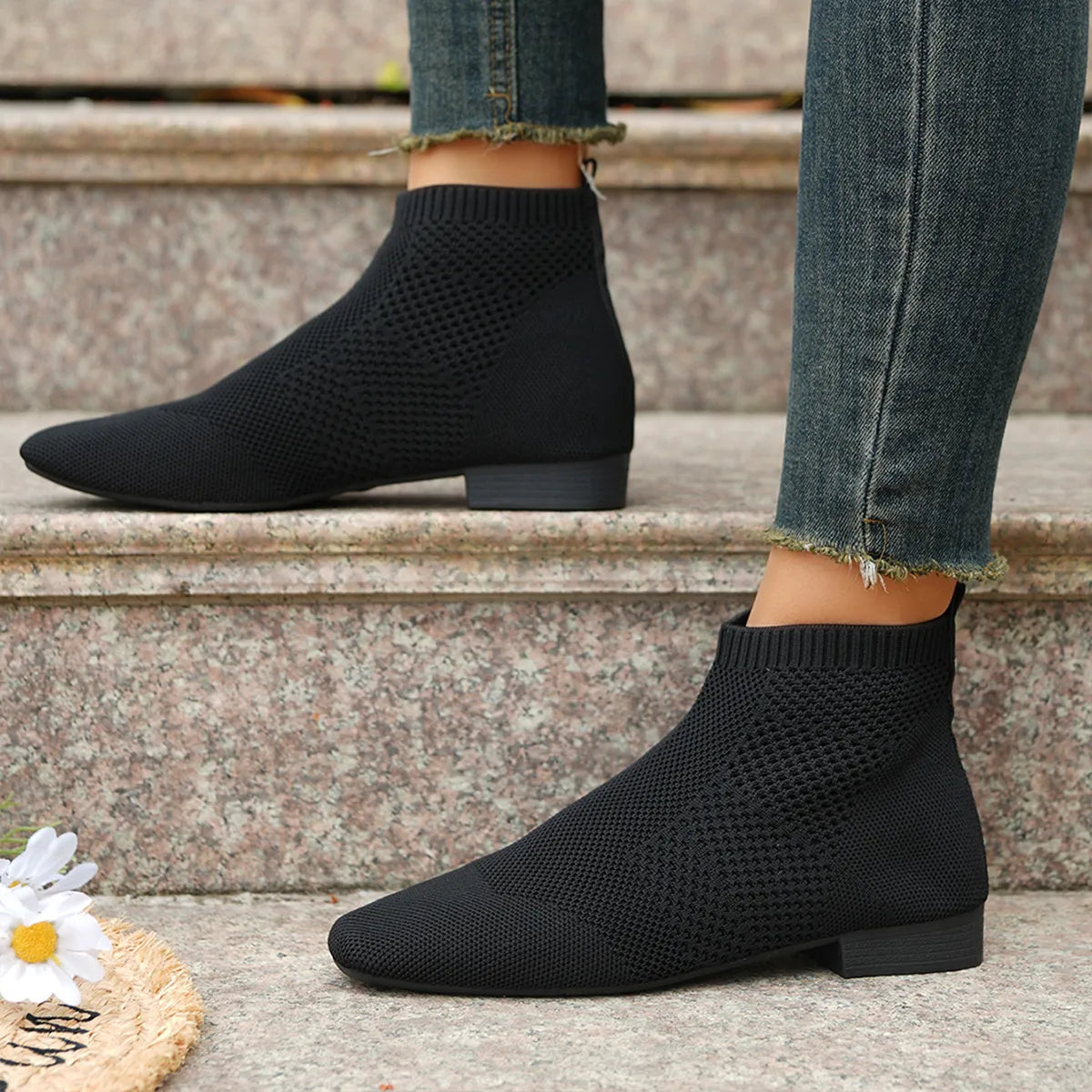Fashorio Mesh Knit Ankle Boots with Stretch Comfort Fit