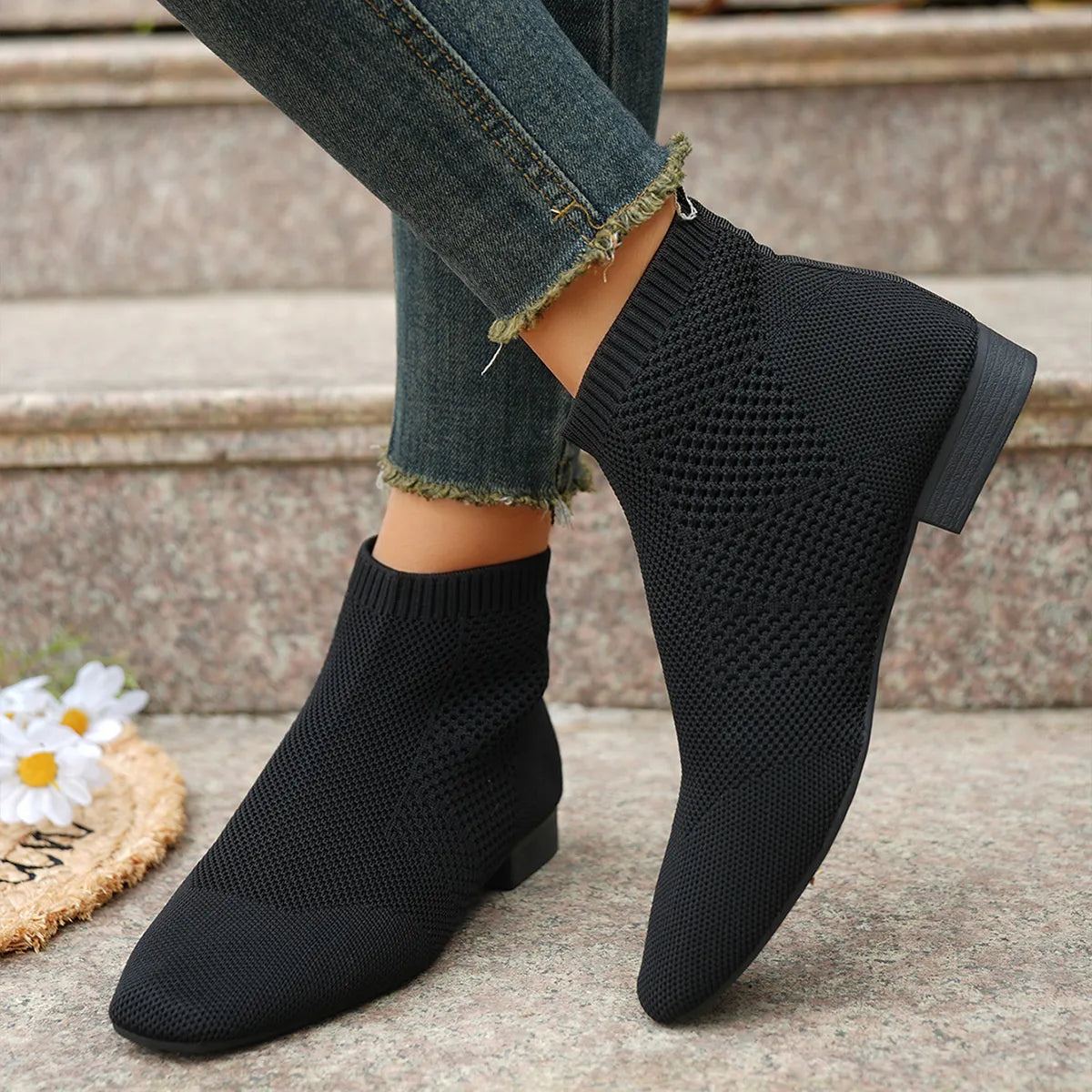 Fashorio Mesh Knit Ankle Boots with Stretch Comfort Fit