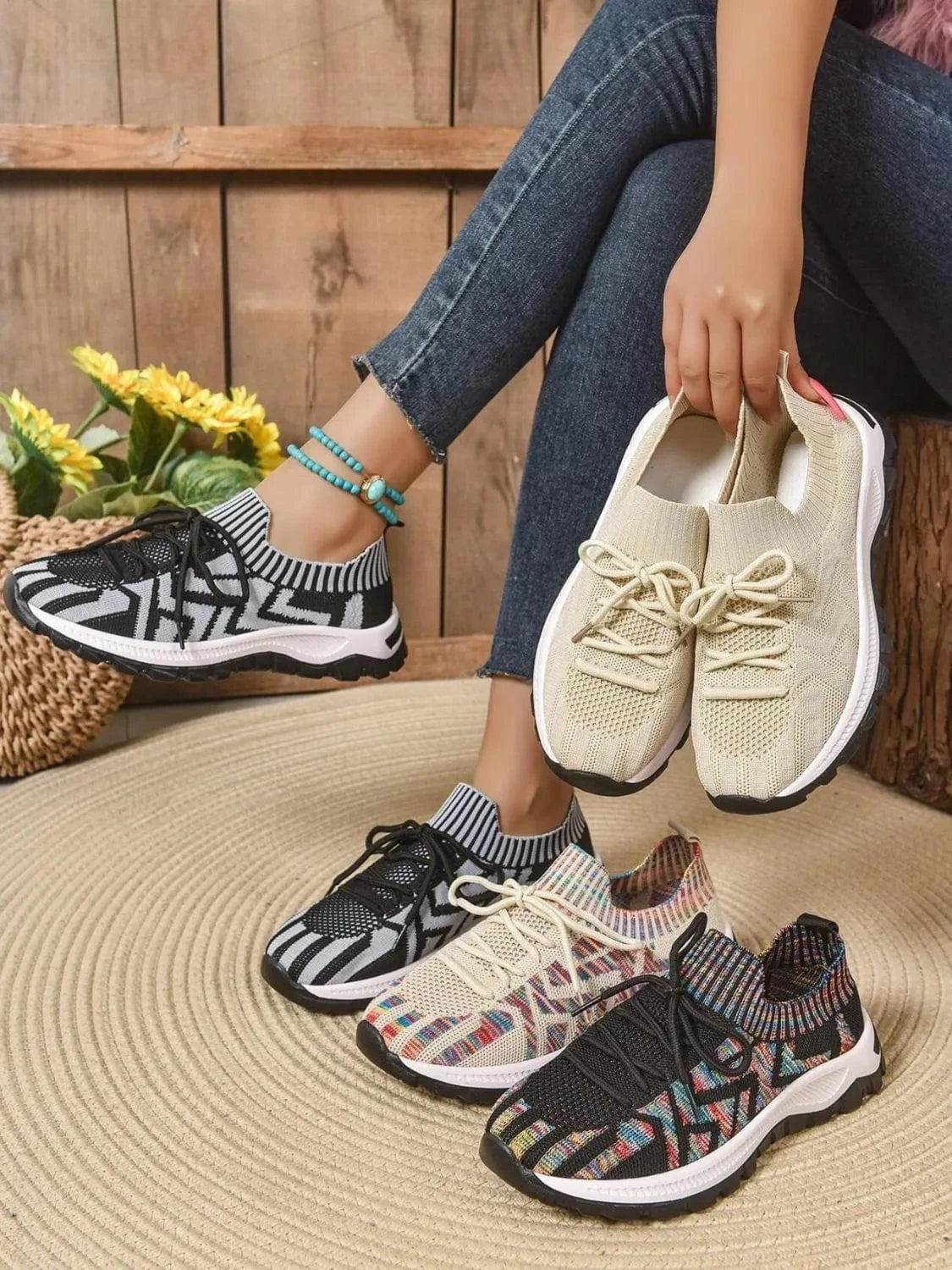 Fashorio Mesh Knit Lace Up Athletic