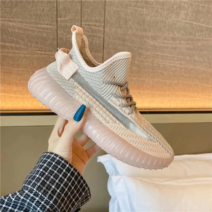 Mesh Lace-Up Platform Athletic Shoes - Fashorio