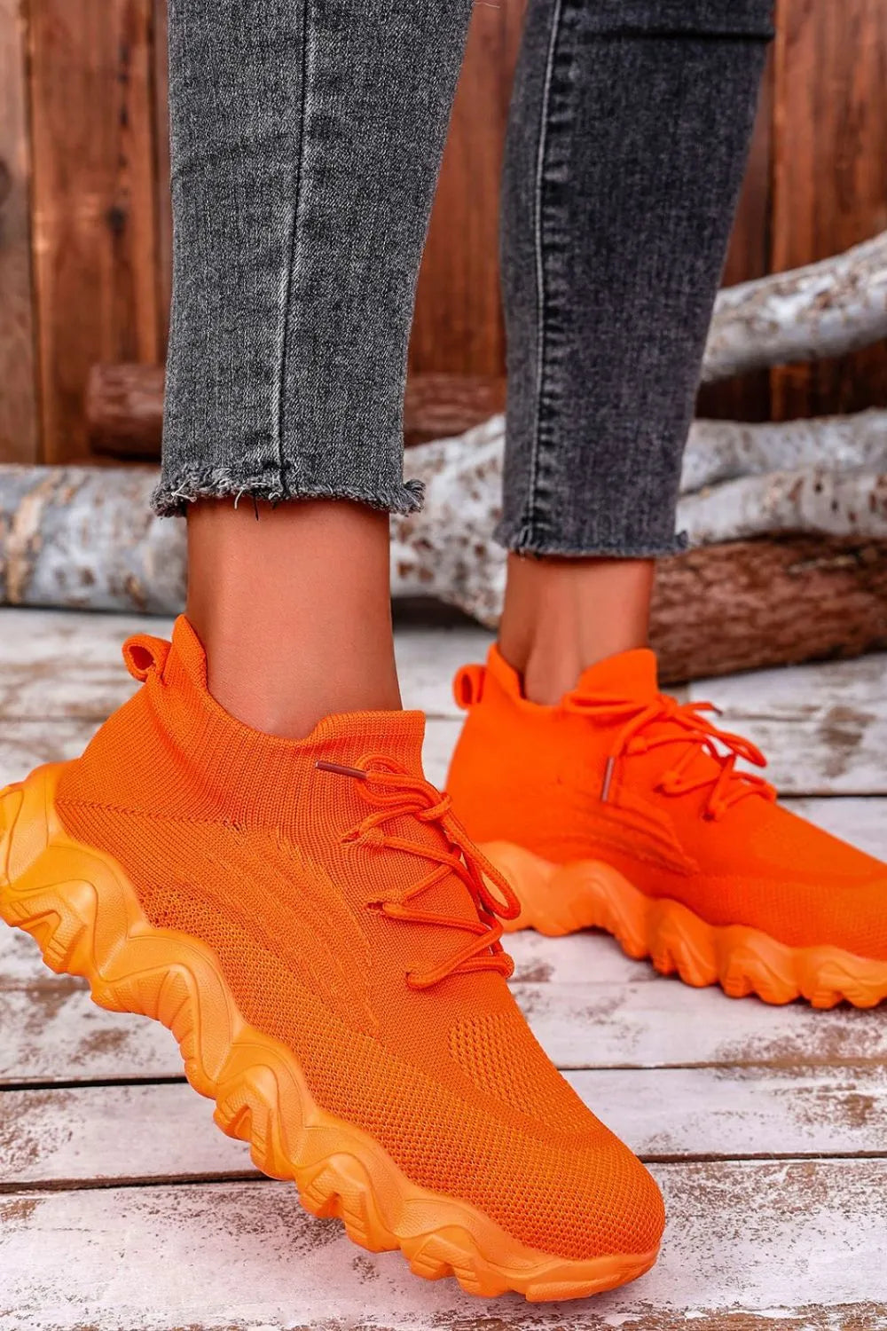 Fashorio Mesh Lace-Up Round Toe Athletic