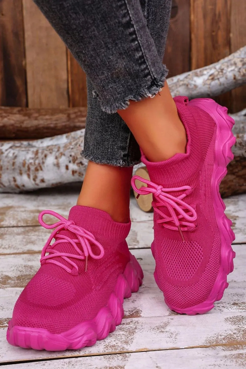 Fashorio Mesh Lace-Up Round Toe Athletic