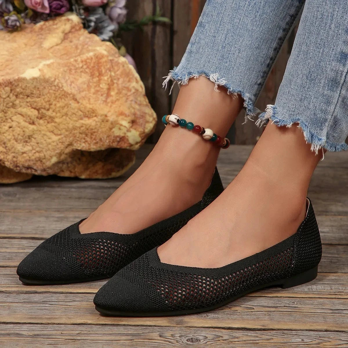 Mesh Point Toe Flat Slip-Ons - Fashorio