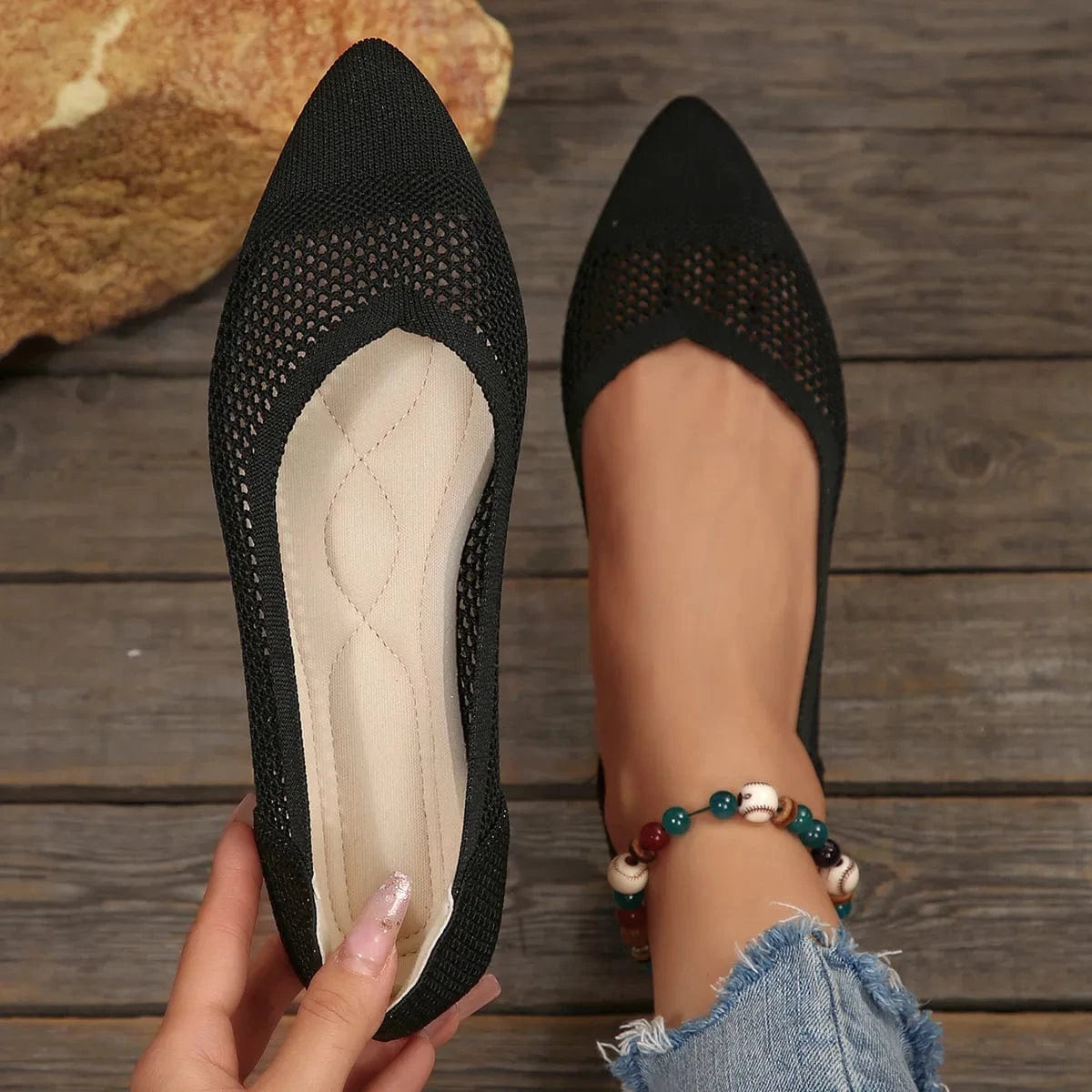 Fashorio Mesh Point Toe Flat Slip-Ons