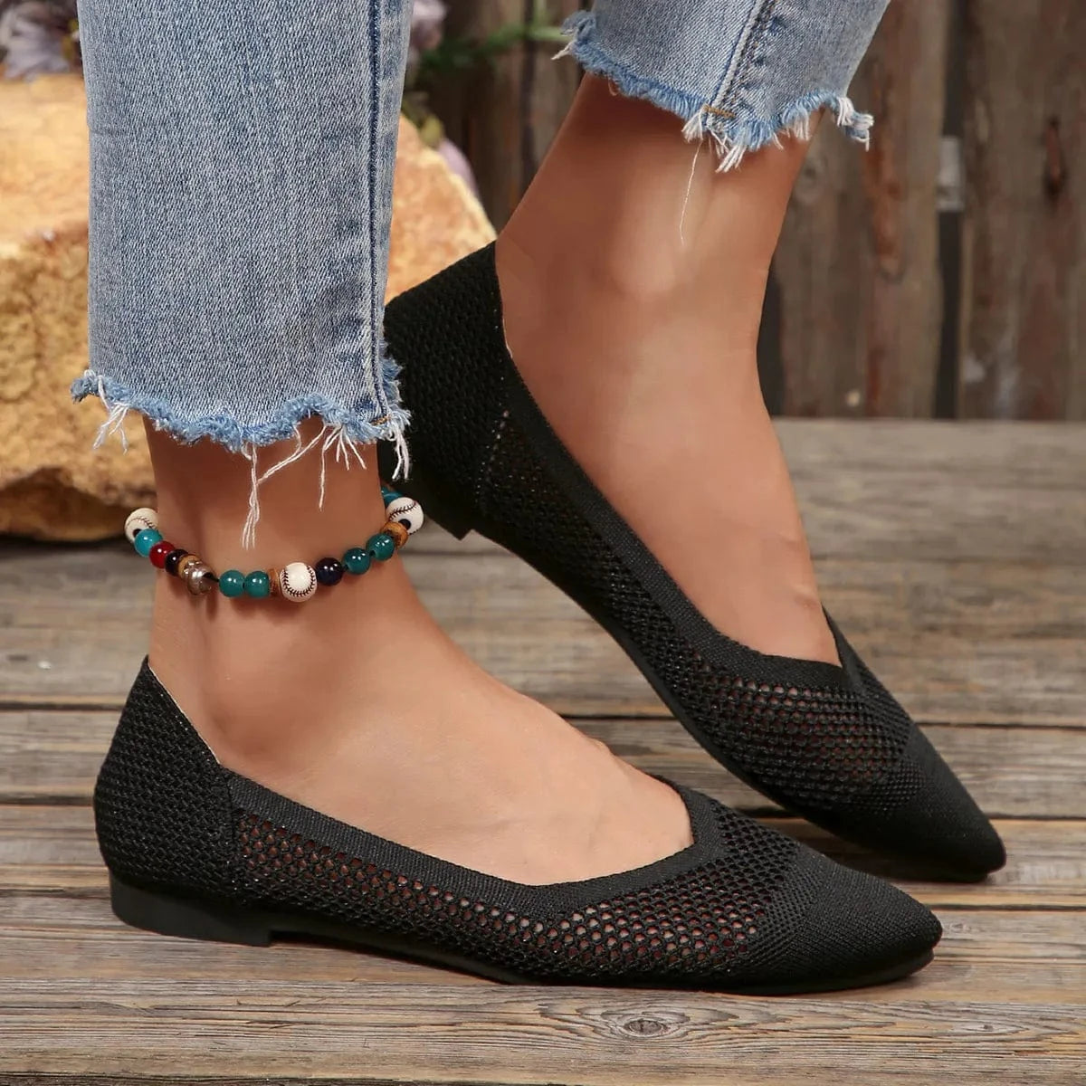 Fashorio Mesh Point Toe Flat Slip-Ons