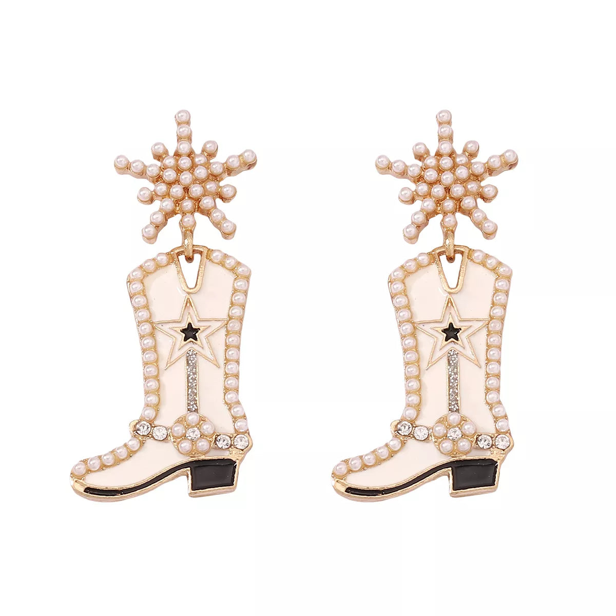Fashorio Milky White / onesize Cowgirl Boot Dangle Earrings