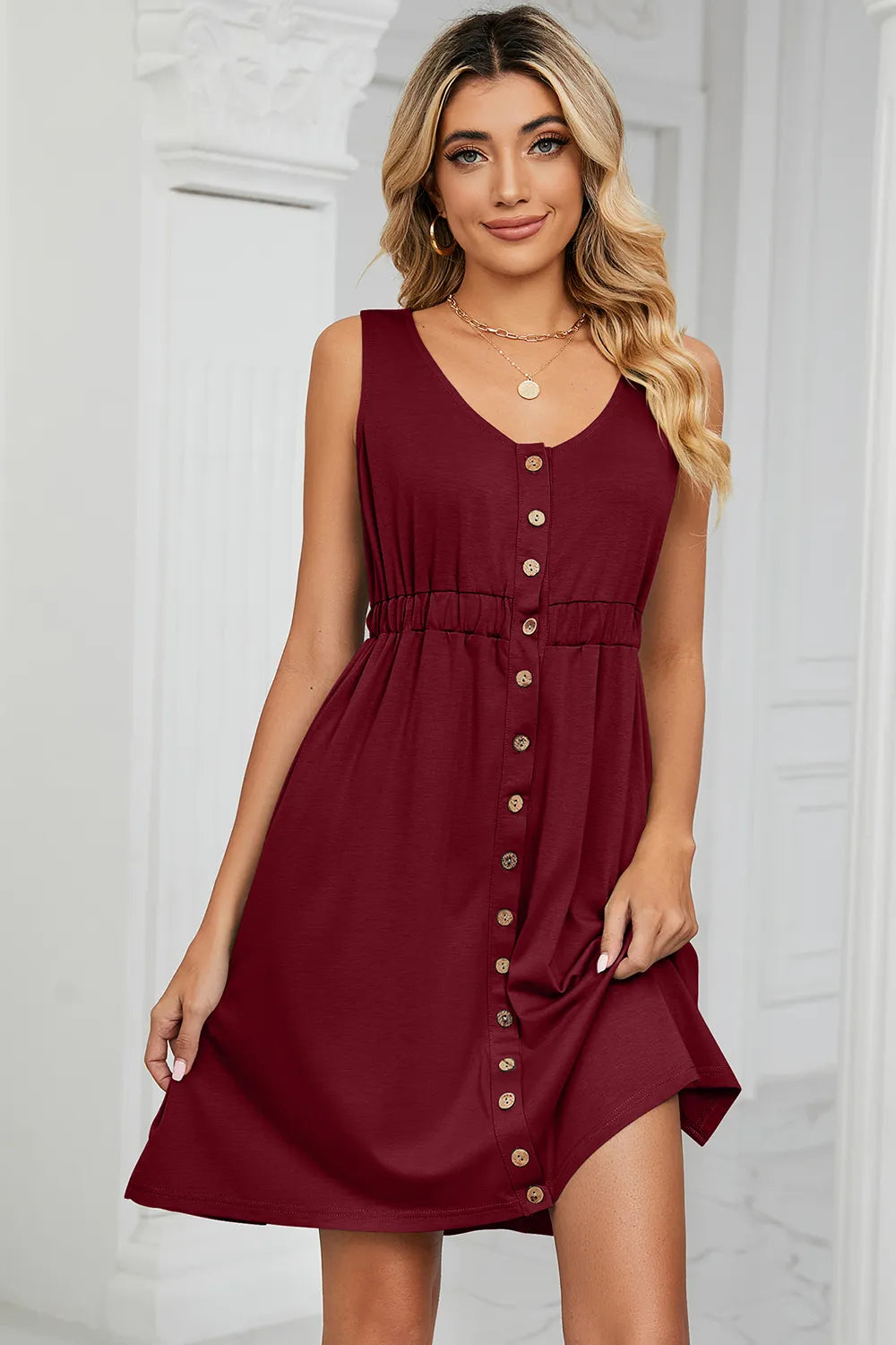 Fashorio Mini Dresses Buttoned Wide Strap Mini Dress