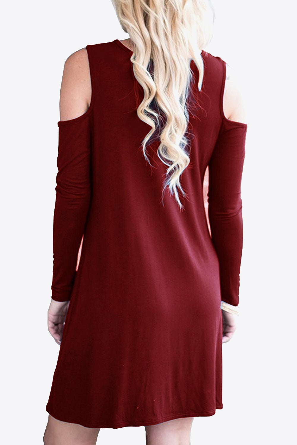 Fashorio Mini Dresses Cold-Shoulder Long Sleeve Mini Dress – Casual Round Neck Style