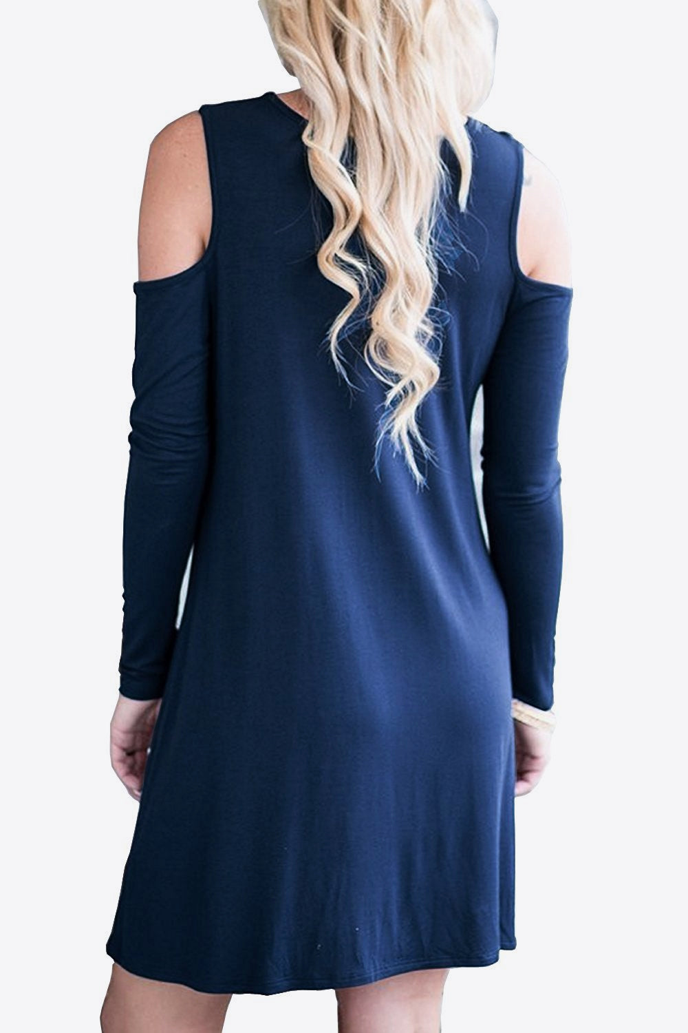 Fashorio Mini Dresses Cold-Shoulder Long Sleeve Mini Dress – Casual Round Neck Style