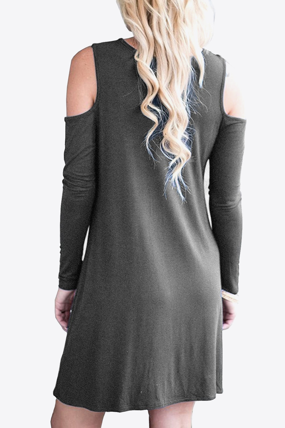Fashorio Mini Dresses Cold-Shoulder Long Sleeve Mini Dress – Casual Round Neck Style