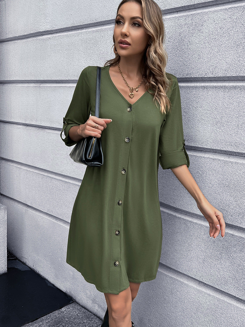Fashorio Mini Dresses Ivy Lane Button Down V-Neck Mini Dress