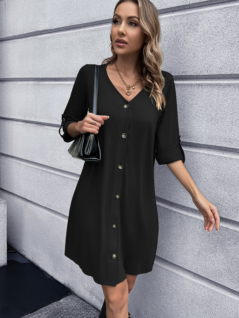 Fashorio Mini Dresses Ivy Lane Button Down V-Neck Mini Dress
