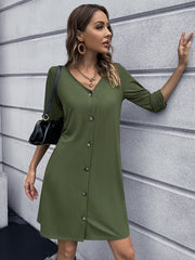 Fashorio Mini Dresses Matcha Green / S Ivy Lane Button Down V-Neck Mini Dress