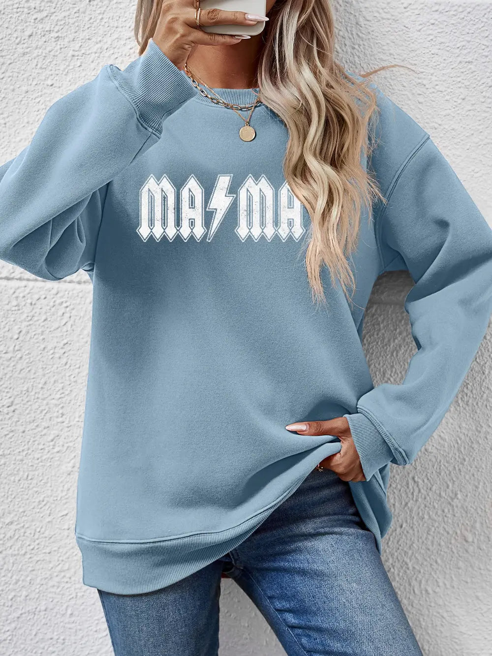 Fashorio Misty  Blue / S Letter Graphic Dropped Shoulder Sweatshirt