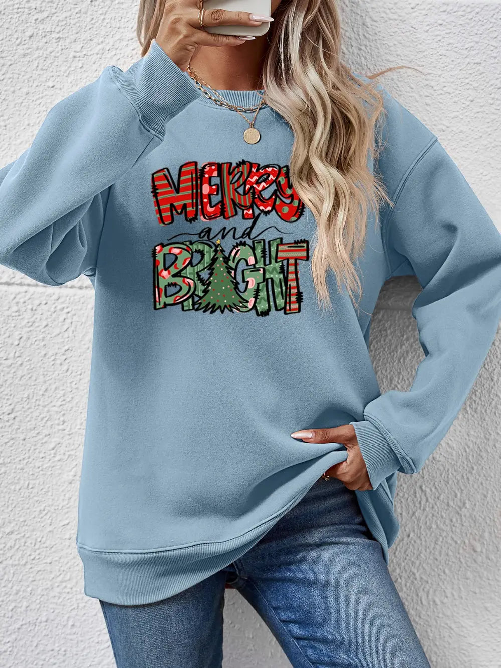 Fashorio Misty  Blue / S MERRY AND BRIGHT Long Sleeve Sweatshirt
