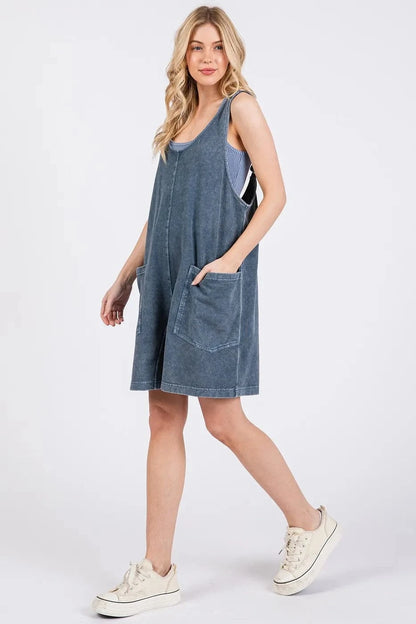 Mittoshop Low Scoop Neck Tank Washed French Terry Romper - Fashorio